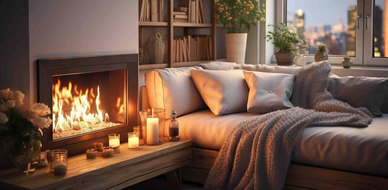 Poêle à bois dans salon cosy à Francheville 69340