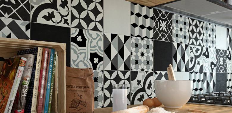 Crédence cuisine en carreaux de ciment
