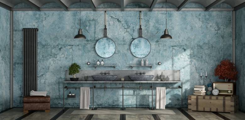 Vue d'ensemble d'une salle de bains en tadelakt