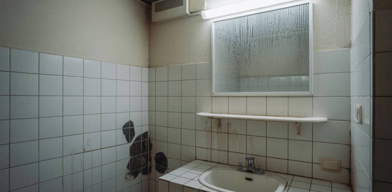 Salle de bains sans fenêtre avec humidité