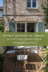 Terrasse de 12 m² aménagée avec espace repas et coin détente