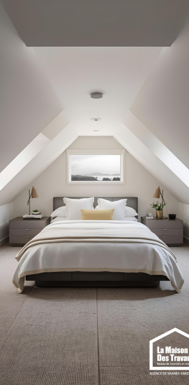 Aménagement chambre et dressing sous toiture