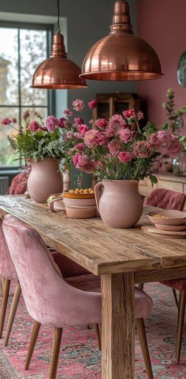 Chaise en velours coloris rose pastel