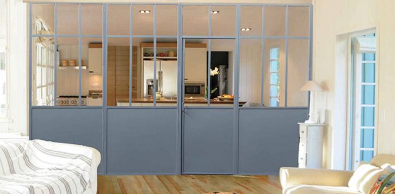 Verrière d'intérieur salon salle de séjour alu laqué bleué 