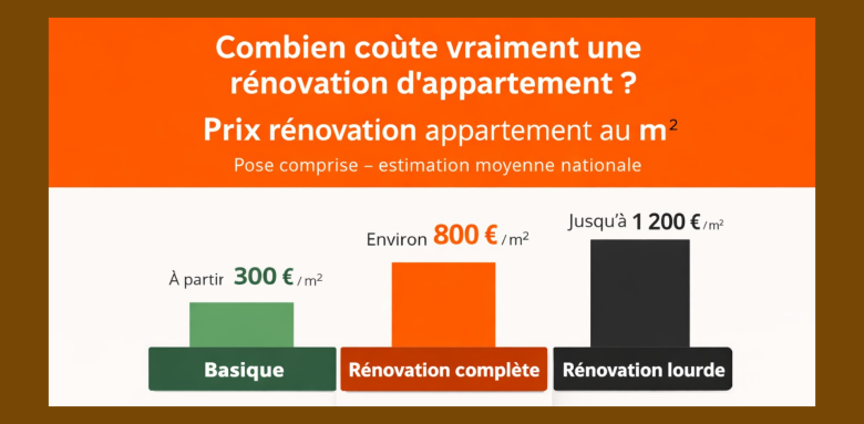 Prix rénovation appartement au m² : de 300 € à 1 200 € selon l’ampleur des travaux en Lot-et-Garonne, avec estimation réaliste pour Agen et Marmande.