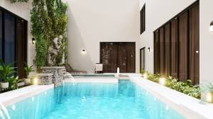 Une piscine dans un petit jardin 