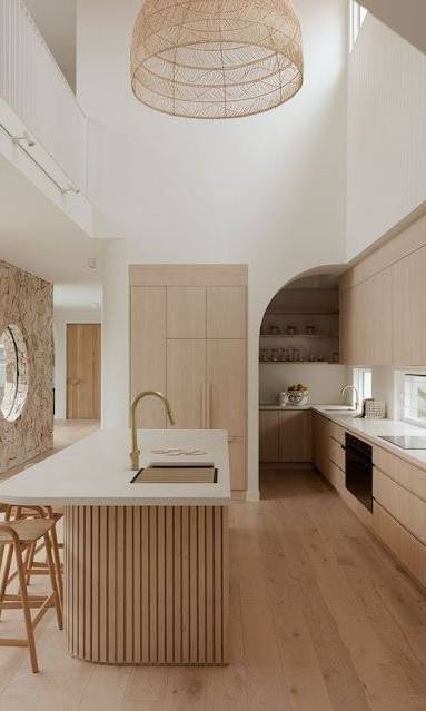 îlot de cuisine en tasseaux bois