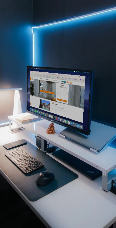 Bureau avec LED de couleur bleue