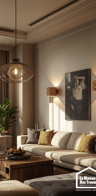 Aménagement d'un salon avec plusieurs sources lumineuses