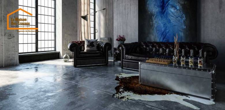 salon avec sol en béton ciré