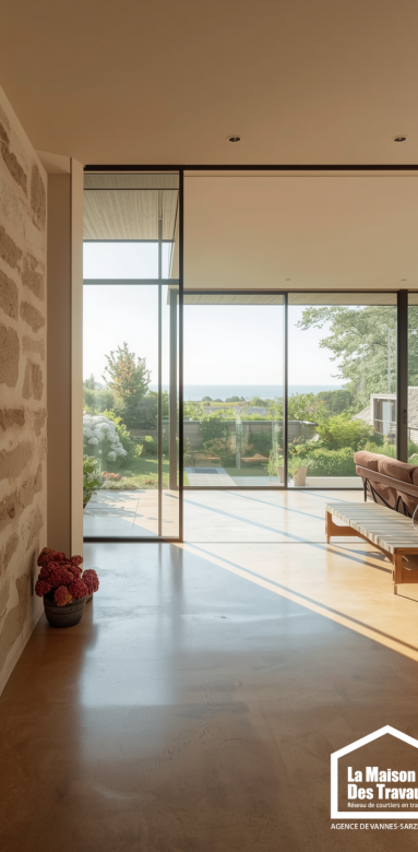 Intérieur d'une maison de vacances rénovée en Morbihan