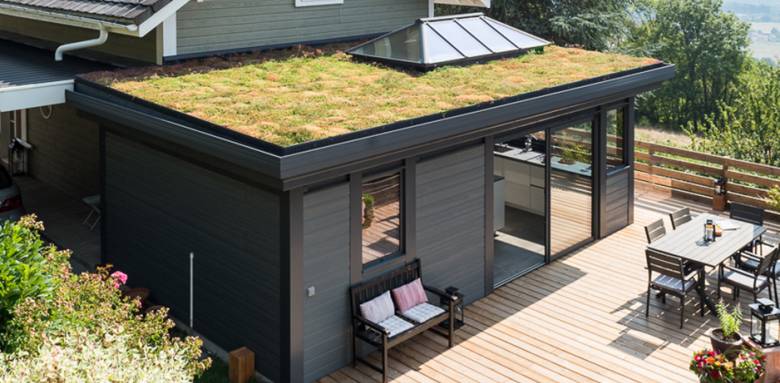 Extension à toit plat végétalisée