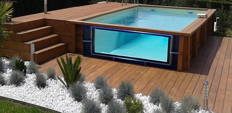 piscine hors sol acier et inox avec vitrage 