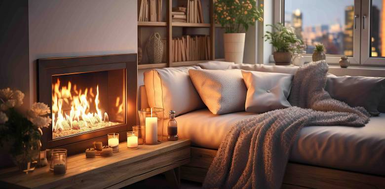 Poêle à bois dans salon cosy à Francheville 69340