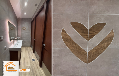 Savoir-faire artisanal Alpes, Toilettes modernes montagne, Carrelage sur mesure Alpes, Ambiance lumineuse Méribel