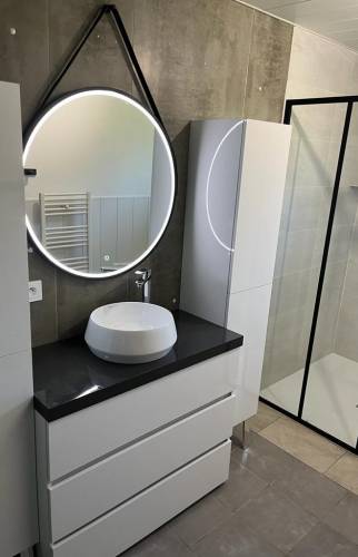 Détail meuble vasque - Salle de bain - Travaux terminés - maçon 73, peintre 73, électricien 73, plombier 73, plaquiste 73, carreleur 73, menuisier 73