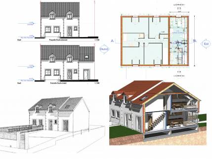 Plans d'architecte de l'extension sur deux niveaux (91-Essonne)