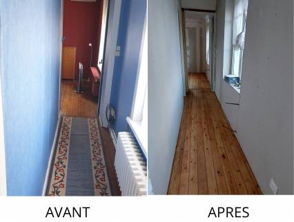 Rénovation de parquet dans un couloir de maison - Arras 62