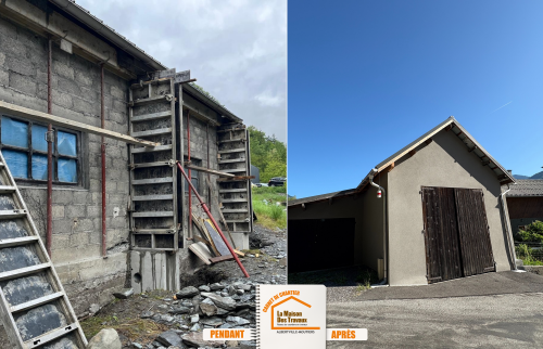 La Maison des Travaux Moûtiers, travaux façade maison, démolition reconstruction garage, rénovation complète bâtiment, artisans rénovation Savoie