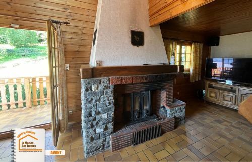  rénovation complète chalet, modernisation maison de montagne, rénovation salon chalet, artisans locaux montagne, courtier en travaux sallanches