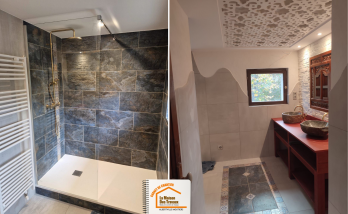 Rénovation salle de bain 73800, Faïence salle de bain sur-mesure, Salle de bain ambiance orientale, Découpe faïence fenêtre