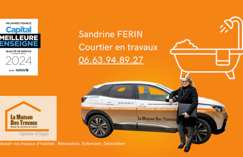 Avec Sandrine, courtière à La Maison Des Travaux d’Agen, vos rénovations de cuisine ou salle de bain se font en toute confiance. 