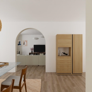 Projection 3D d'une pièce de vie et d'un salon - Amélie Clémencet - La Maison Des Architectes