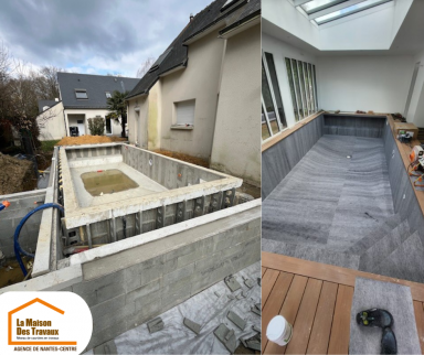 Travaux de création de piscine couverte enterrée en cours - Nantes 44