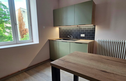Rénovation d'une cuisine couleur vert olive et bois 
