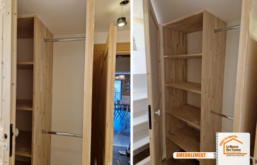 Rénovation maison Beaufort, Meubles sur-mesure bois, Sol PVC effet bois, Artisan rénovation intérieur