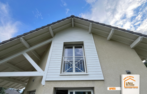bardage PVC maison montagne, rénovation façade Sallanches 74700, habillage façade extérieur, travaux rénovation maison, la maison des travaux sallanches