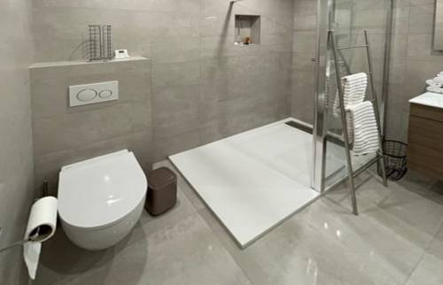 Douche à l'italienne et WC suspendu