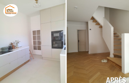 travaux rénovation intérieure, rénovation cuisine moderne, rénovation salon séjour, pose carrelage maison, rénovation murs maison, aménagement intérieur maison, La Maison des Travaux Bassin Genevois Pays de Gex