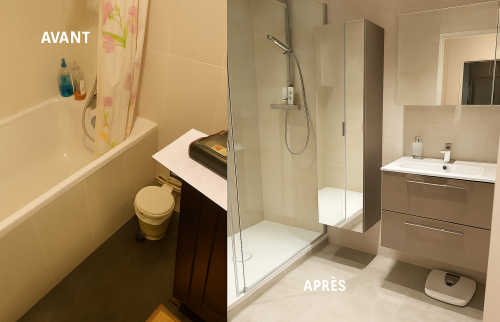 Avant et après rénovation de salle de bains Craponne