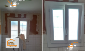 Remplacement d’une ancienne fenêtre simple vitrage par une menuiserie PVC moderne au Passage (47520), pour améliorer le confort thermique et la luminosité.