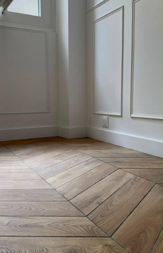 Détail du parquet en chevron