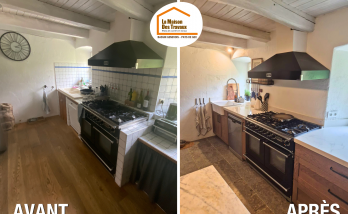 cuisine moderne artisanale, dressing fonctionnel Lully, courtier rénovation intérieure, agencement personnalisé Haute-Savoie, cuisine bois et pierre