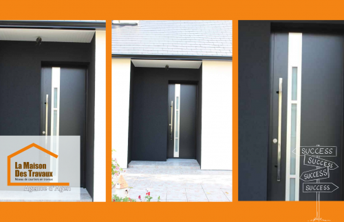 Porte d’entrée contemporaine posée à Villeneuve-sur-Lot, un projet de rénovation signé La Maison Des Travaux Agen.