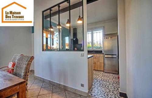 Côté salon, remplacement du mur porteur par une verrière (Montgeron 91230)