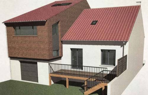 Vue projet côté jardin terrasse niveau cuisine étage