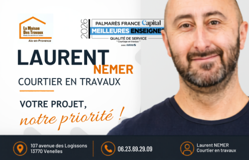 Laurent Nemer, courtier en travaux de La Maison Des Travaux Aix-en-Provence, accompagne les projets de rénovation énergétique, photovoltaïque et rénovation de maison dans le Pays d’Aix.