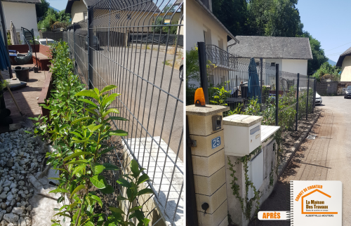 évacuation haie benne, clôture sans entretien, artisan clôture Savoie, La Maison des Travaux Moûtiers, aménagement extérieur maison, prix clôture jardin