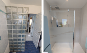Salle de bain modernisée à Sandillon avec rangements intégrés
