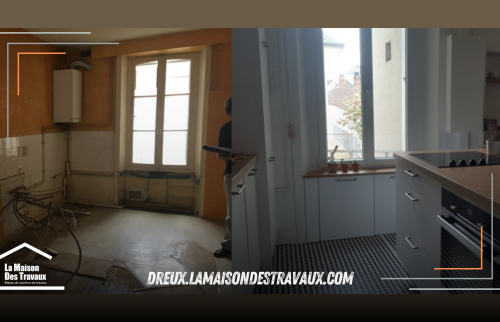 Conception intemporelle de cuisine à Anet par un courtier en travaux de La Maison Des Travaux de Dreux