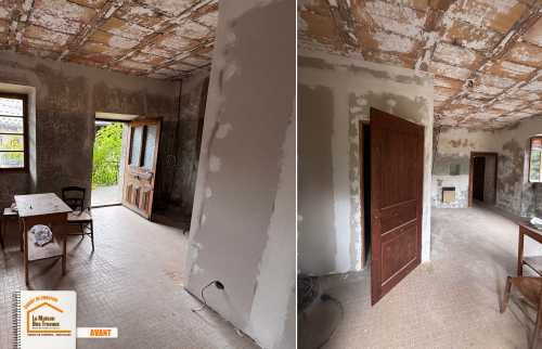 rénovation ferme ancienne Combloux, cuisine équipée sur mesure, modernisation maison montagne, rénovation intérieure ferme, artisan local rénovation, La Maison des Travaux Sallanches
