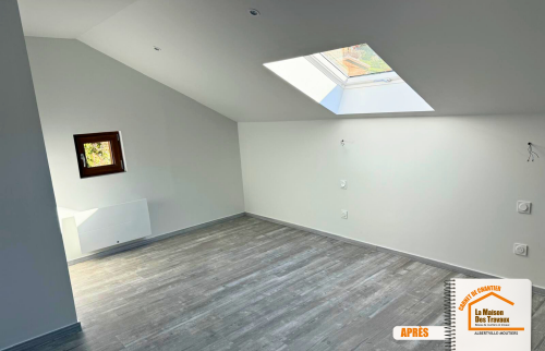 combles transformés en appartement, création chambre et salon, dressing sur mesure bois, travaux d’isolation Queige, courtier en rénovation Savoie