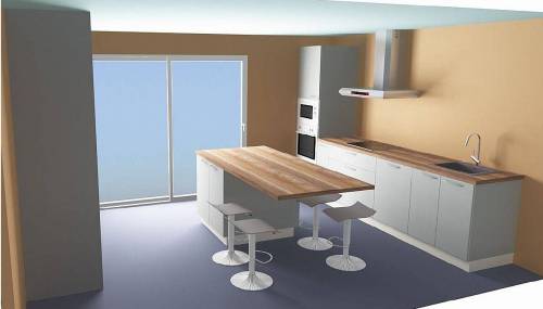 Modélisation 3D du nouvel aménagement de cuisine dans une maison à rénover - Soignolles-en-Brie 77111