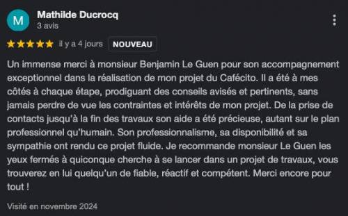 Avis client après la rénovation d'un local commercial - Nantes 44