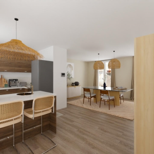 Projection 3D d'une pièce de vie et d'un salon - Amélie Clémencet - La Maison Des Architectes