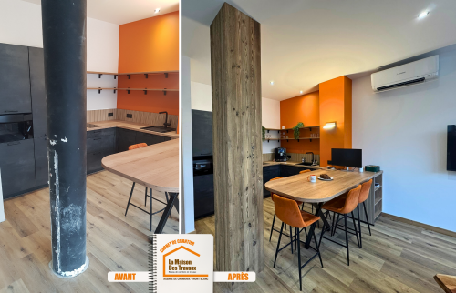  la maison des travaux chamonix, habillage bois massif Chamonix, menuisier ébéniste Savoie, vieux bois brossé, décoration montagne bois, artisan aménagement intérieur